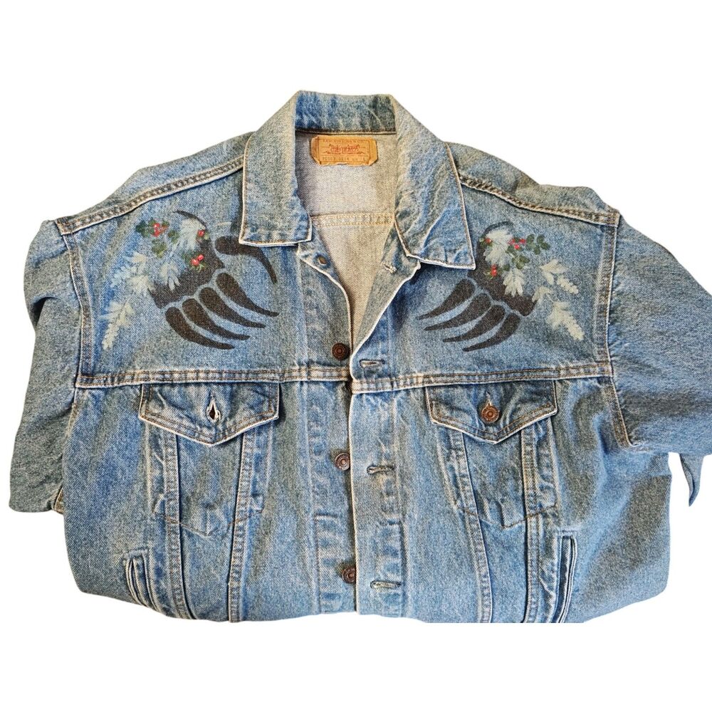 VINTAGE Custom 80s LEVI'S Patches DENIM Jean TRUCKER JACKET MADE IN USA - Picture 7 of 7